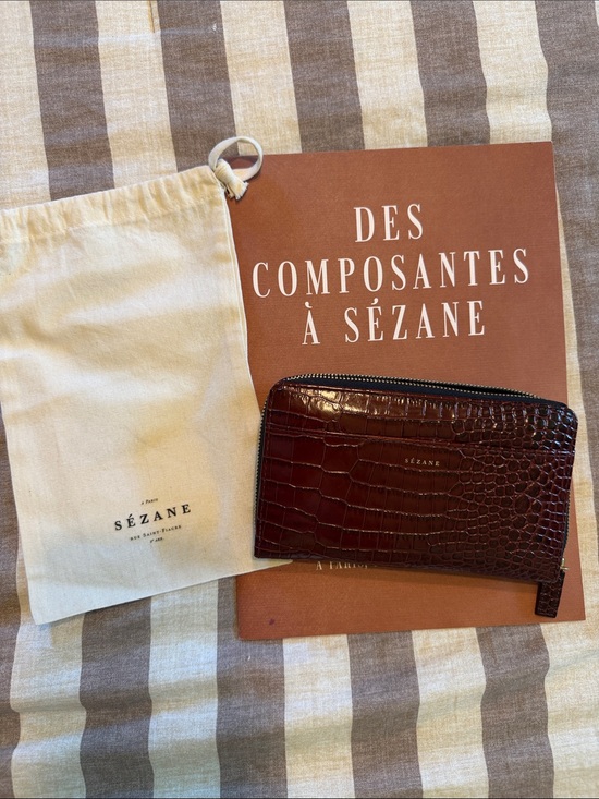 Sezane Handbags - Sézane Croc-Embossed Leather Zip Wallet in Deep Burgundy